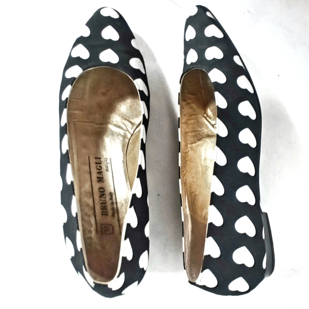 Bruno Magli blue/white polka dot heart flats -8